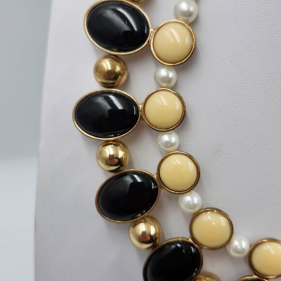 Black, Gold, Pearl Statement Necklace - Picture 5 of 9